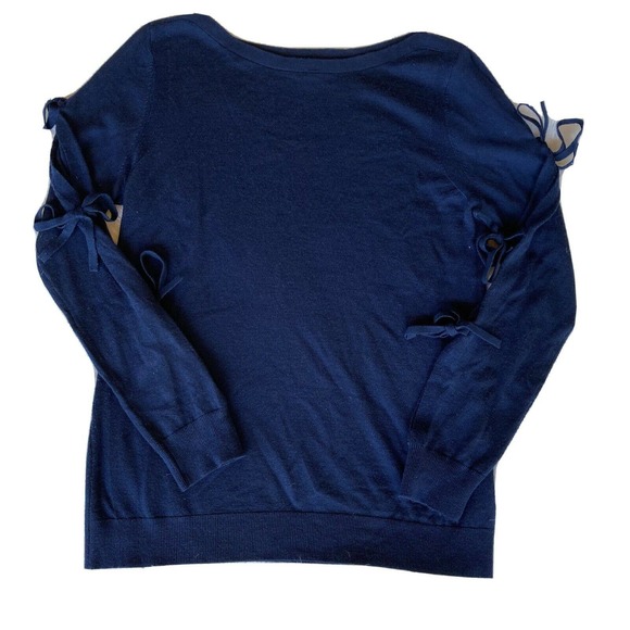 Banana Republic Sweaters - Banana Republic Sweater Sz S 100% Merino Wool Tie Bow Sleeves Navy Blue Womens